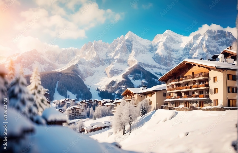 Winter Mountain resort background