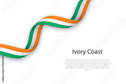 Waving ribbon with flag of Ivory Coast