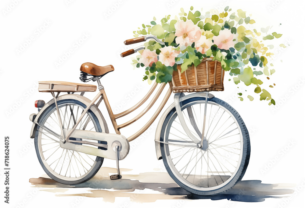 Bicycle with flowers watercolor 