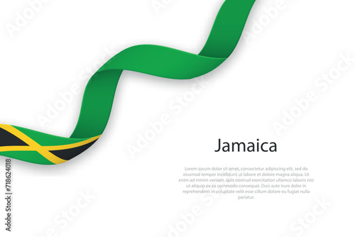 Waving ribbon with flag of Jamaica