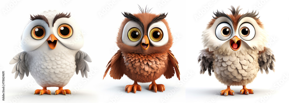 Fototapeta premium 3D happy funny owl character on white backdrop