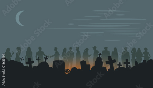 Vektor Poster, Flyer, Plakat - Halloween Party - Silhouette von Menschen - Feiern und gruseln	