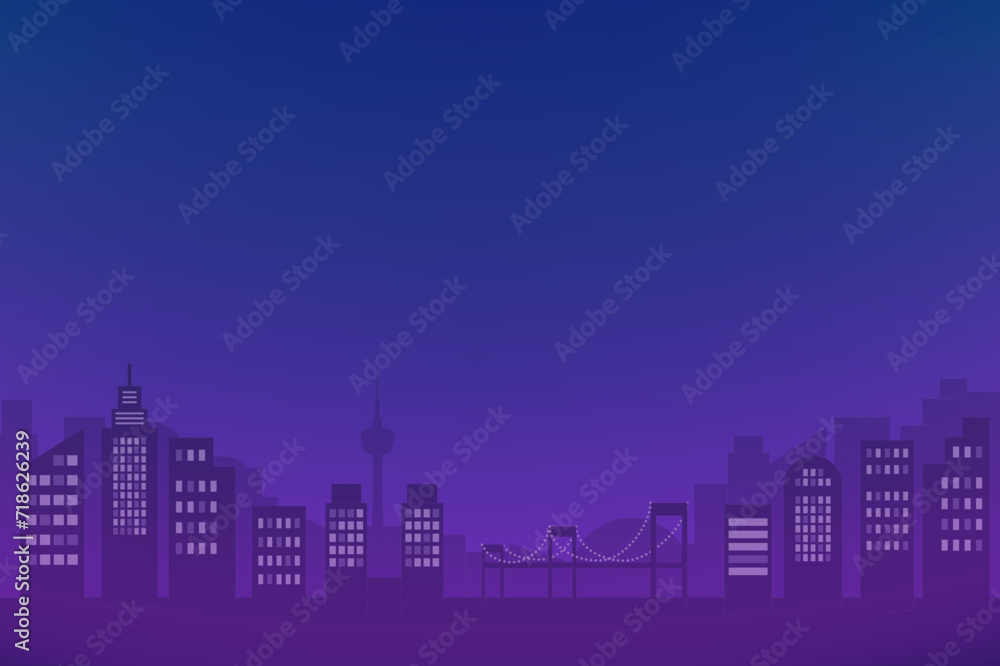 Φωτογραφία 都会の夜景の街並みとグラデーションの夜空の背景イラスト