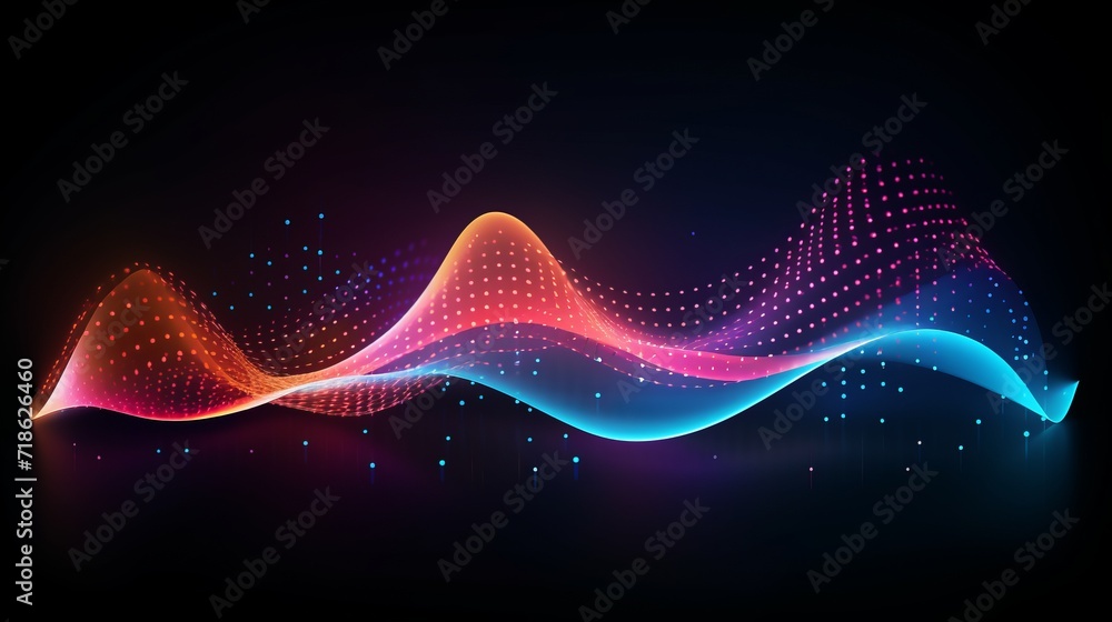 Vibrant digital wave: abstract colorful flowing dots and curved lines - futuristic technology concept for science, business, banner, wallpaper, and templates - obrazy, fototapety, plakaty 