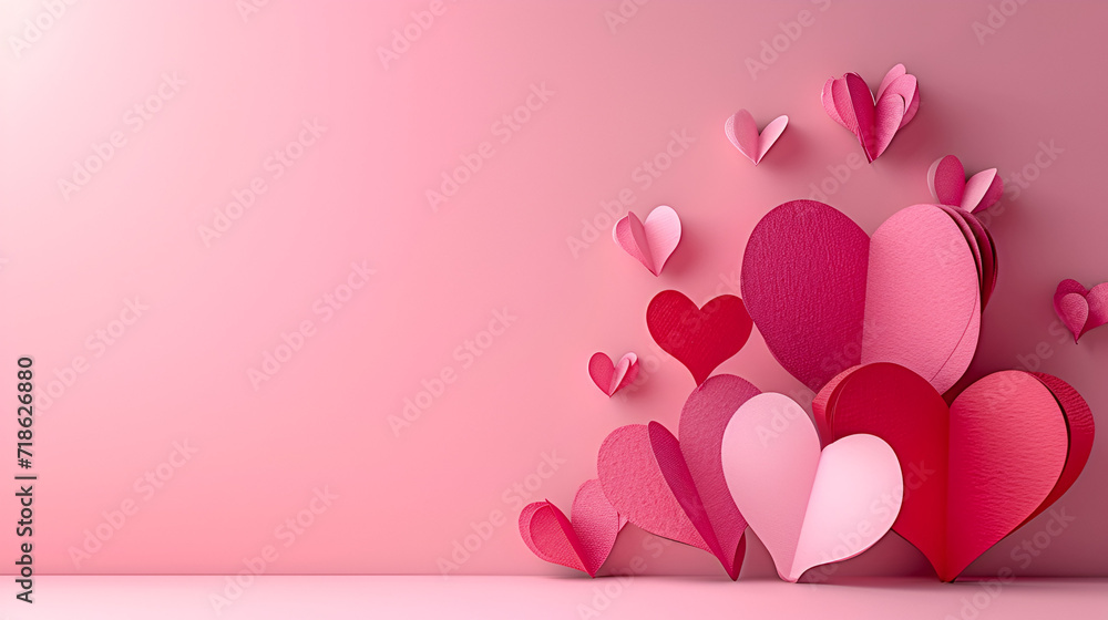 paper hearts valentines day 3D romantic card background copy space. generative ai