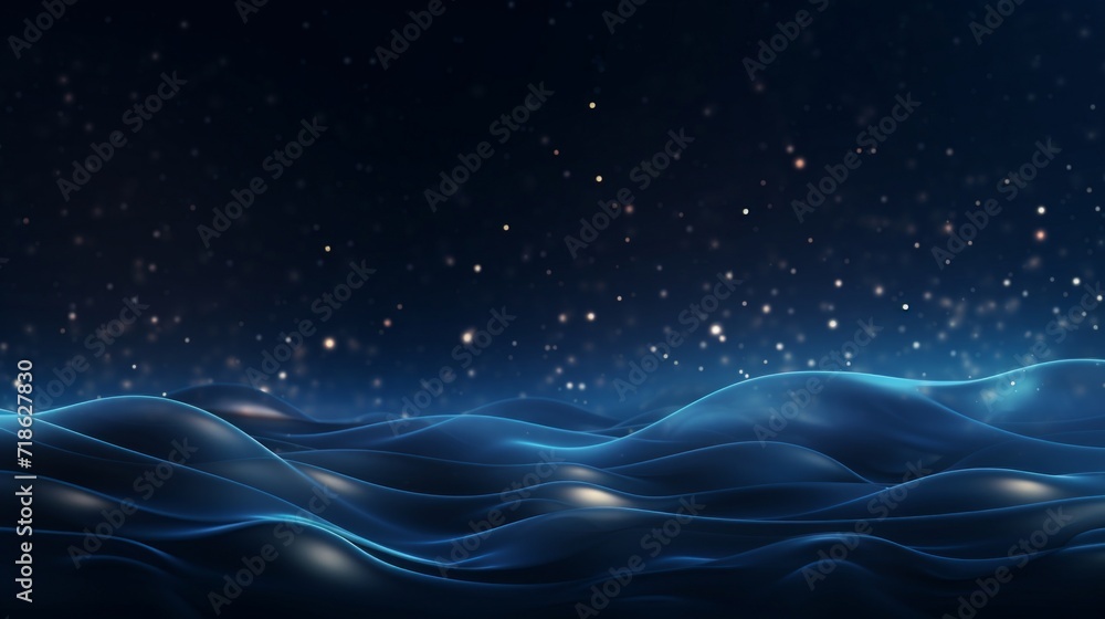 Digital art of serene blue waves under a tranquil starry night sky.