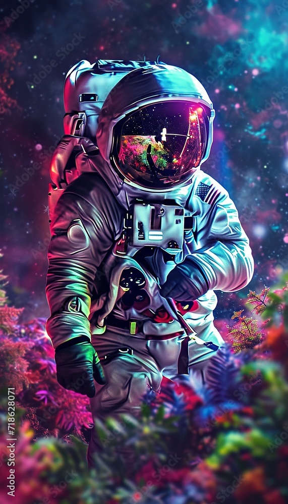 Fototapeta premium an trippy neon astronaut