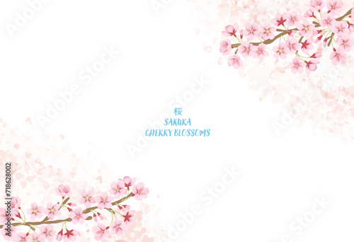 水彩風の桜の背景イラスト

