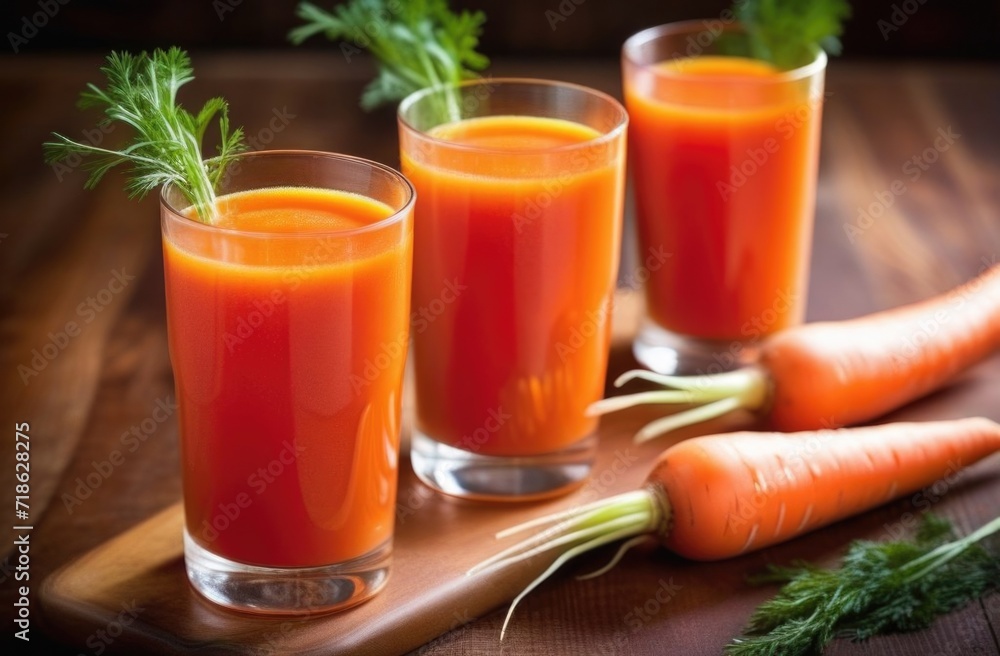 Fresh-squeezed carrot juice on wooden background. Fresh-squeezed carrot juice on wooden background.
