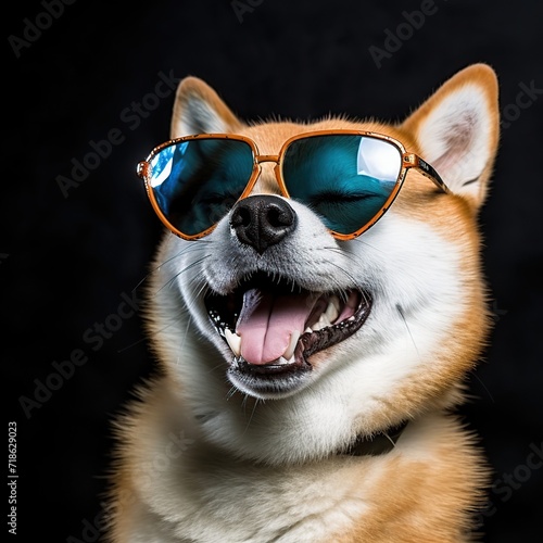 Portrait of a beautiful shiba inu dog with sunglasses. © Obsidian