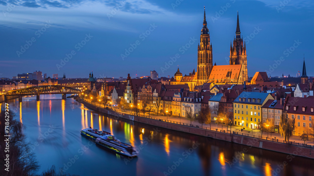 Panoramic evening view on Wroclaw Old Town