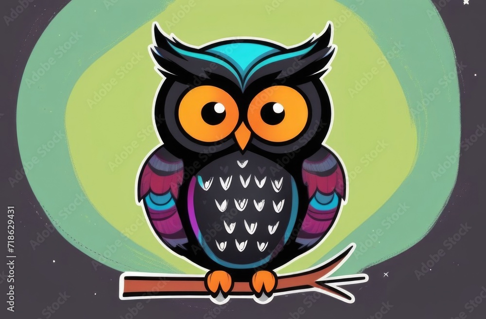 Obraz premium Illustration of owl cartoon flat view poster. abstract owl wall art printable background for invitation card banner and design template. 