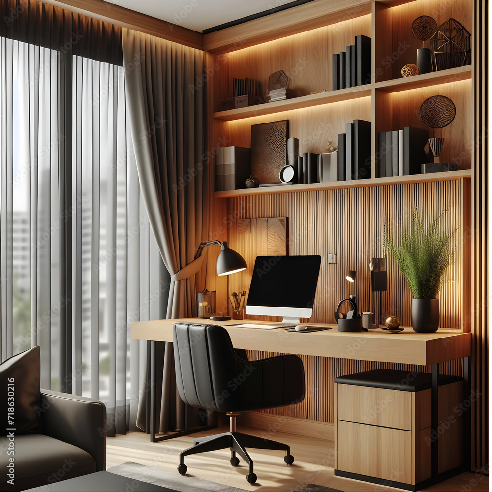 Interior Design of Working Table with Shelves Interior Design of Working Table with Shelves