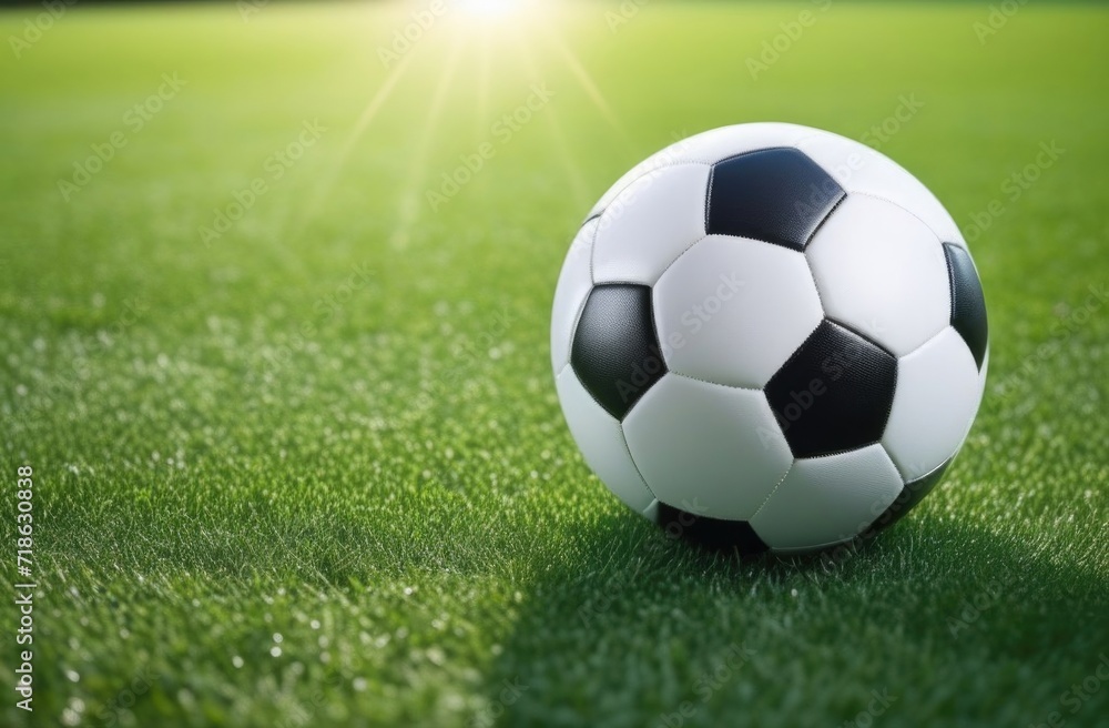 Fototapeta premium soccer ball on grass and stadium.