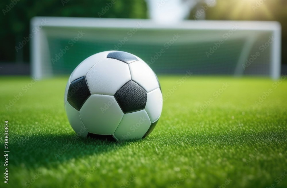 Fototapeta premium soccer ball on grass and stadium.