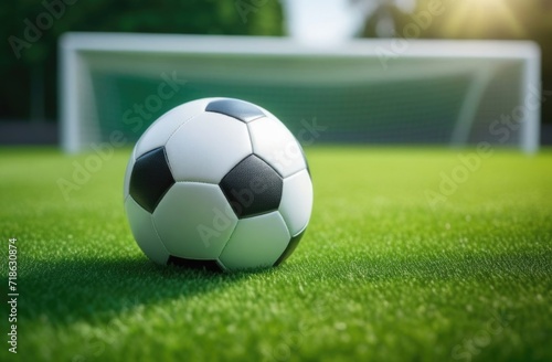 soccer  ball on grass and stadium. © zozo