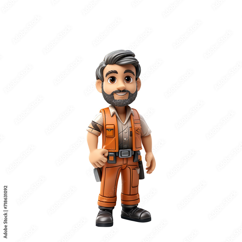 Carpenter cartoon figure model standing isolated on white background Carpenter cartoon figure model standing isolated on white background