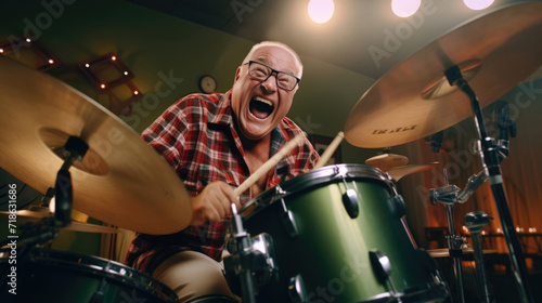 Grandpa drummer hitting beats like hes lived every rhythm