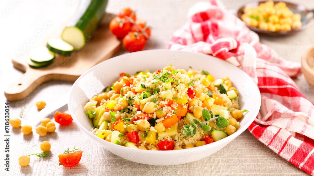 Tabbouleh salad with couscous and vegetables in bowl Tabbouleh salad with couscous and vegetables in bowl