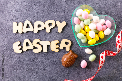 Happy easter card messaging with candies