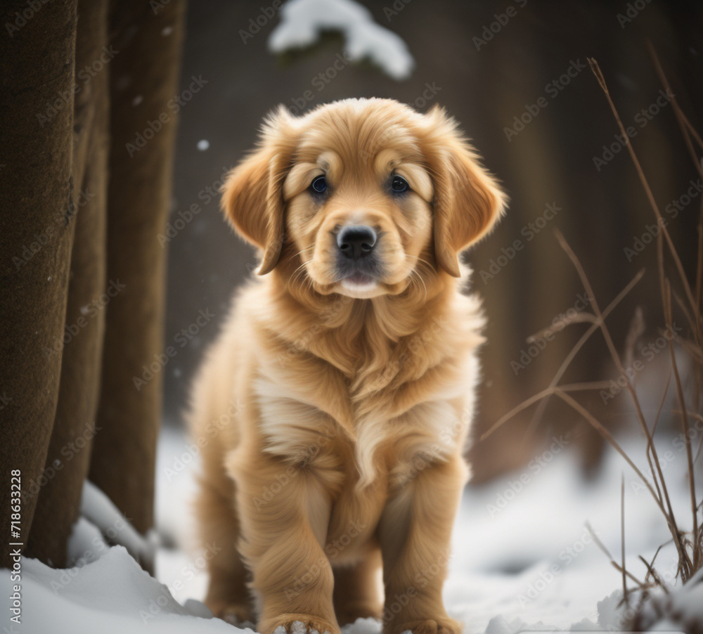 Close-up of a Golden Retriever puppy, Purebred, Breed, Young, Portrait, Fur, Nose, Eyes, Ears, Snout,