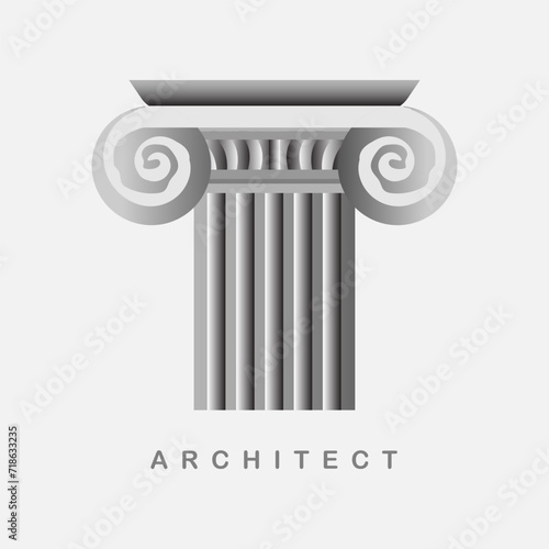 Roman style architecture bureau with ionic column. Raster illustration column capitals classical Greek 