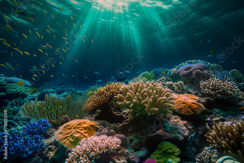 Underwater Paradise: Coral Reef Teeming with Tropical Fish
