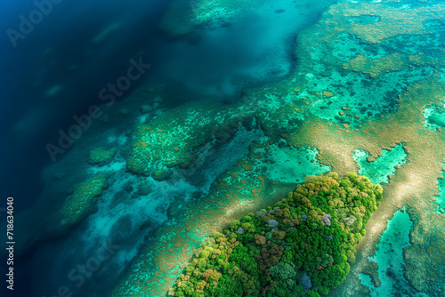 Aerial View of a Lush Coral Reef Teeming with Marine Life