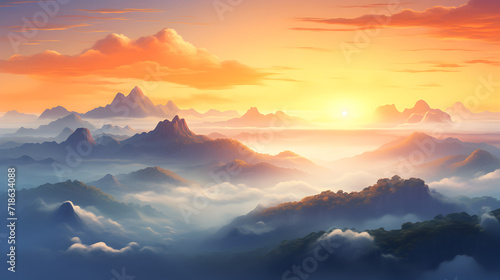 Sunset in the mountains wallpapers and images,, Beautiful aerial view above clouds at sunset. sunset above the clouds.