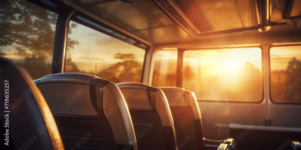 Futuristic empty car with golden seats train interior, Golden Journey: Futuristic Empty Car with Luxurious Seats in Train Interior
