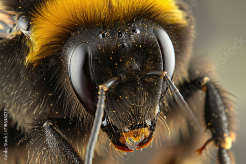 Close-up of a giant bumblebee, showcasing its intricate patterns and fuzzy texture