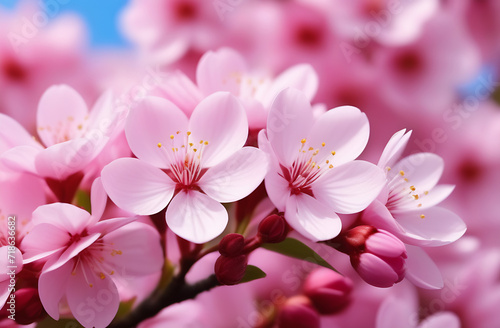 Pink cherry tree branch in blossom