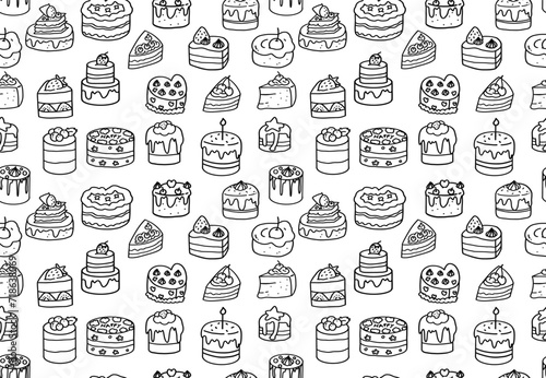 seamless pattern with cake outline doodle