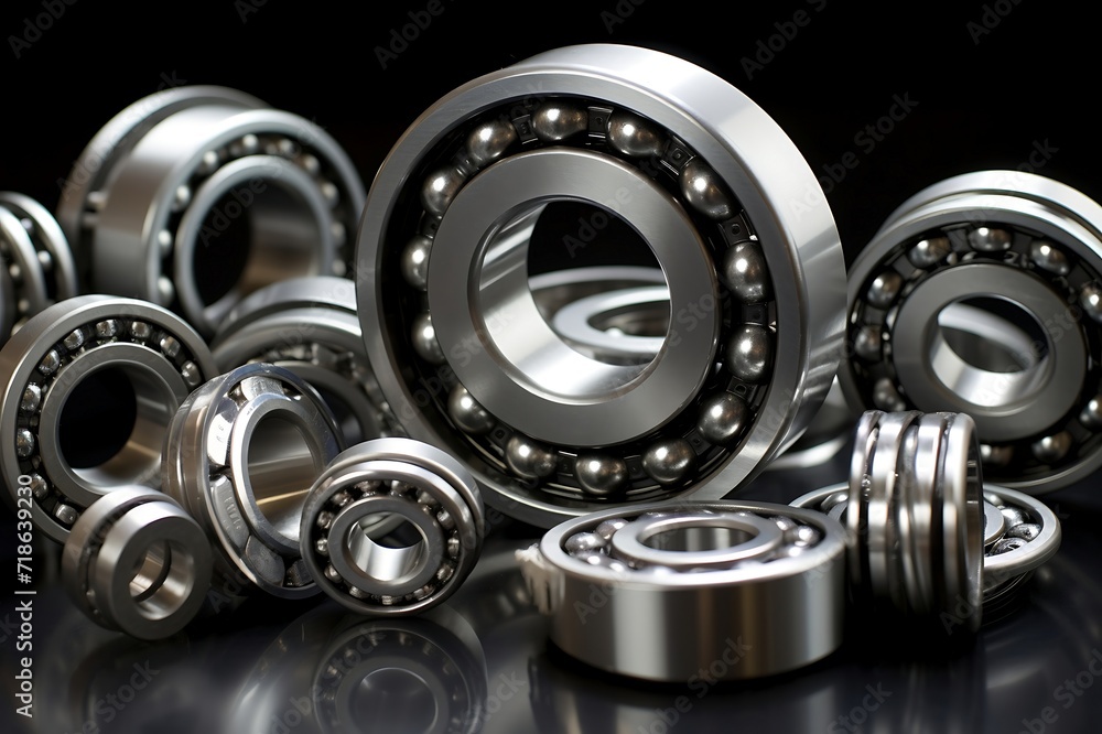 Ball bearings on a black background. Close-up of bearings. Ball bearings on a black background. Close-up of bearings.