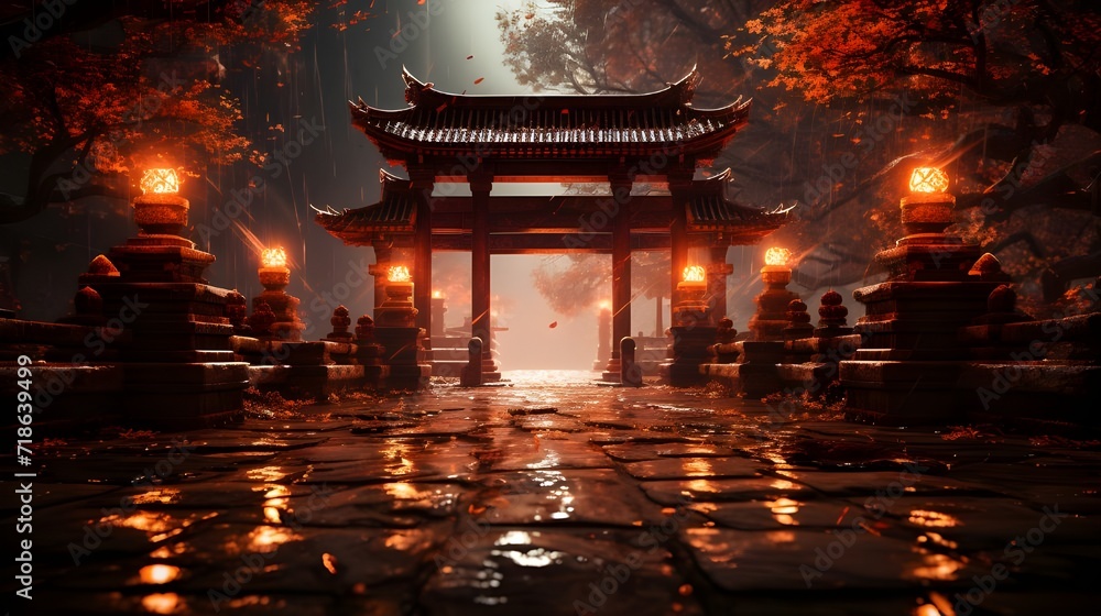 a gateway with an Asian fantasy concept - obrazy, fototapety, plakaty 