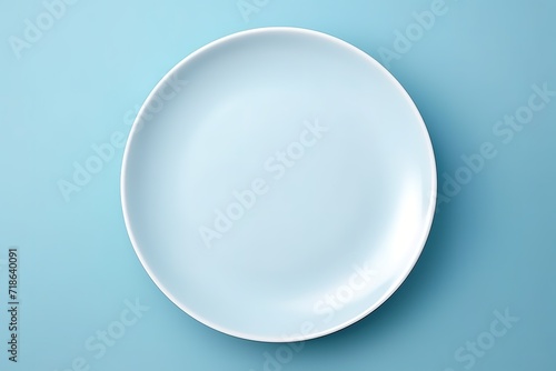 empty white plate on blue background. generative AI