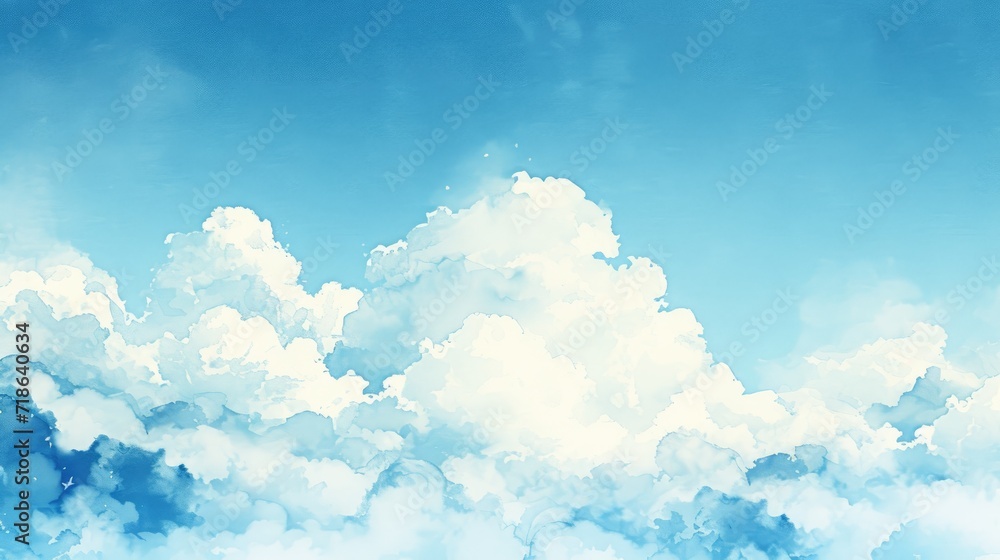 Watercolor illustration of blue sky and clouds