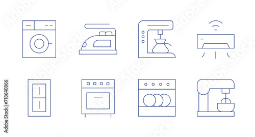 Appliances icons. Editable stroke. Containing washingmachine, lightswitch, iron, oven, coffeemaker, airconditioner, mixer, dishwasher.