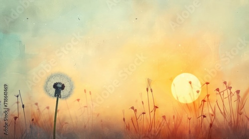 vintage watercolor painting of sunset dandelion