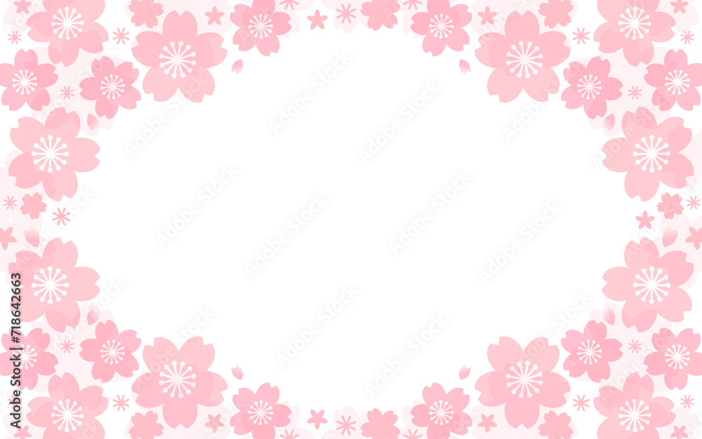 ピンクのパステル調の桜模様の背景素材のベクターフレーム画像