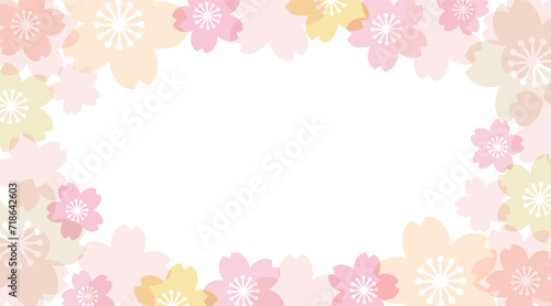 カラフルなパステル調の桜模様の背景素材のベクターフレーム画像