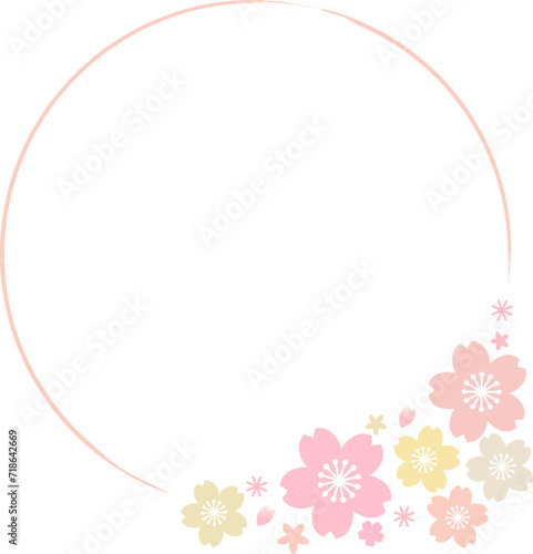 カラフルなパステル調の桜模様のベクターフレーム画像