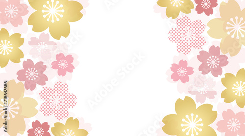 ピンクとゴールドの桜模様の背景素材のベクターフレーム画像