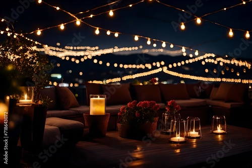 table setting with burning lights are hanging on the rope © Ateeq