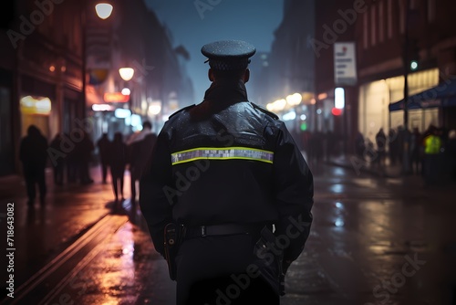 A police officer patrolling the streets, ensuring safety and security, with a confident and vigilant presence that reassures the community.
