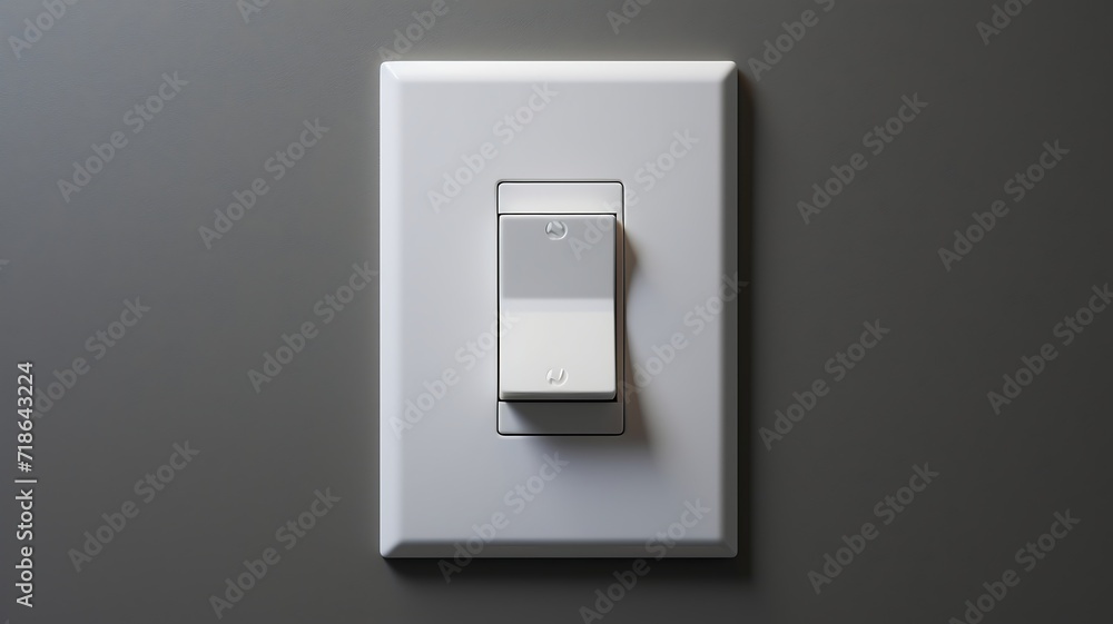 White light switch on a gray wall. 3d render illustration. White light switch on a gray wall. 3d render illustration.