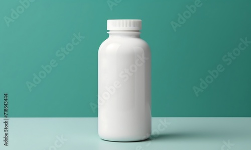 White plastic bottle for pills or food supplement on color background