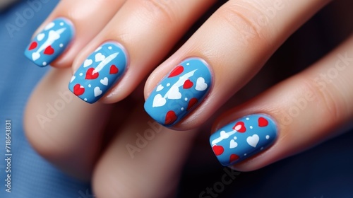 Blue nails with red heart 