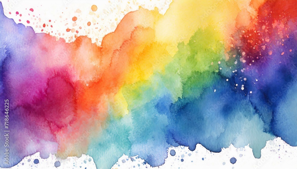 Prismatic Whispers: Rainbow Watercolor Banner on White Canvas