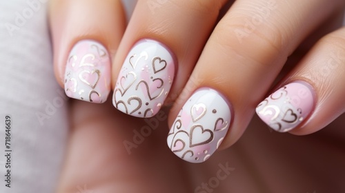 Pink nail with gols hearts 